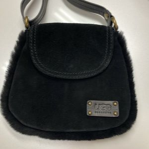 UGG black suede crossbody with black shearling trim - EUC